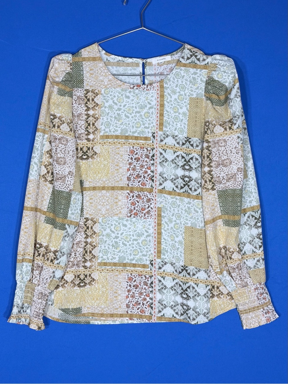 🌿 Pleione Patchwork Floral Boho Long Sleeve Blouse Medium
